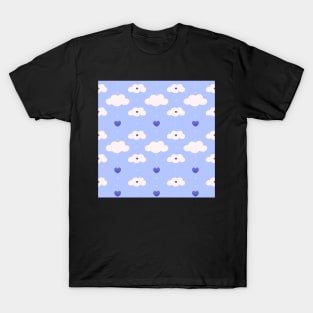 Light blue pattern with clouds, hearts T-Shirt